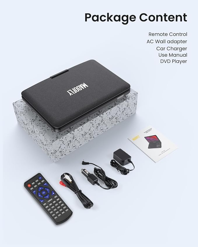 12.5" Portable DVD Player with10.1 HD IPS Screen for Kids,Car DVD Player with Headrest Mount, 360° RF Remote Control, 2 Earphone Jacks, 5h Battery, Support CD/DVD/SD Card/USB，Region Free [Black]