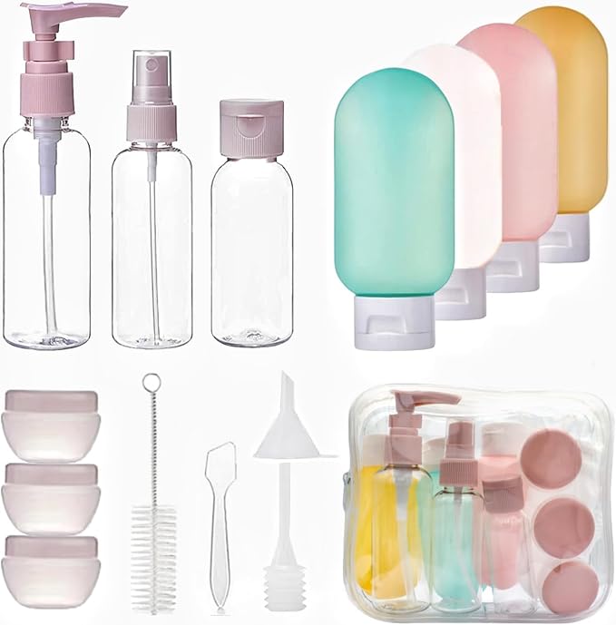 Travel Bottles Set For Toiletries Travel Size Containers Leak Proof Silicone Squeezable Spray Bottles Jars For Women Men, For Shampoo Lotion Body Wash (12pcs 100ml Toiletries Bottles)