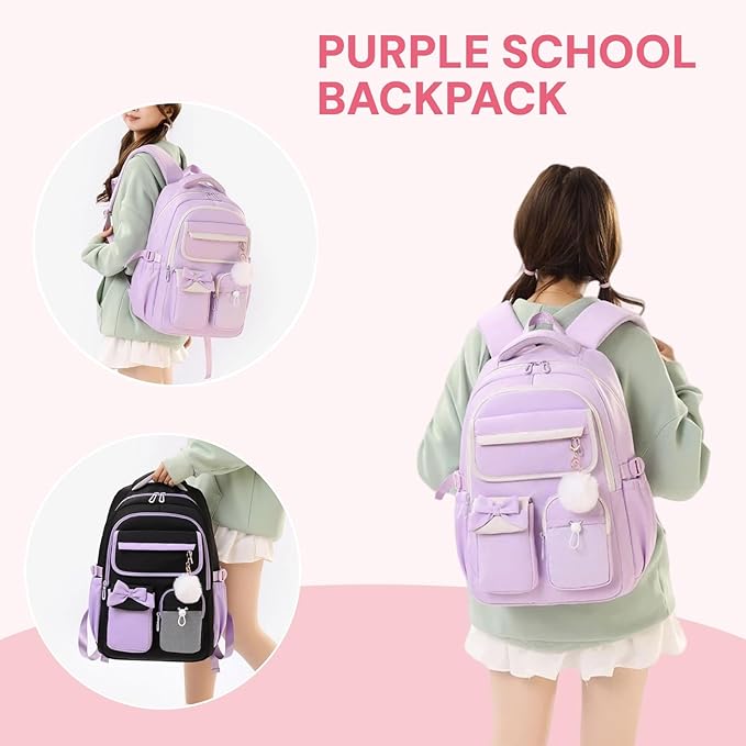 Girls Backpack School Bags Kids Elementary School Backpack for Girls Teens Cute Childrens Bookbags Casual Back Packs, Purple