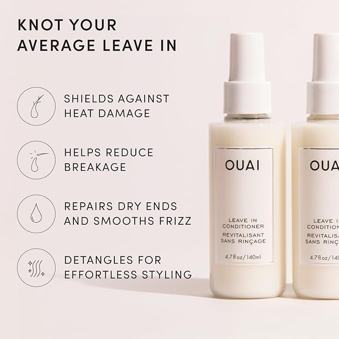 OUAI Leave In Conditioner & Heat Protectant for Hair - Prep Hair for Styling or Use as Detangling Spray to Fight Frizz & Flyaways - No Parabens, Sulfates or Phthalates (1.5 oz)
