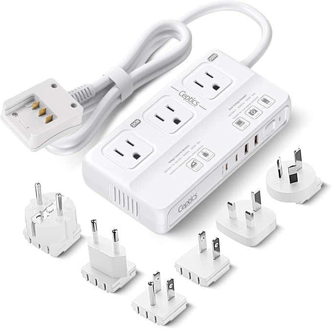 Ceptics 220v to 110v Converter for Travel, 2000W Voltage Converter US to Europe with 3 AC outlets, 4 USB Ports (2X USB-C) and 6 SWadAPt attachments