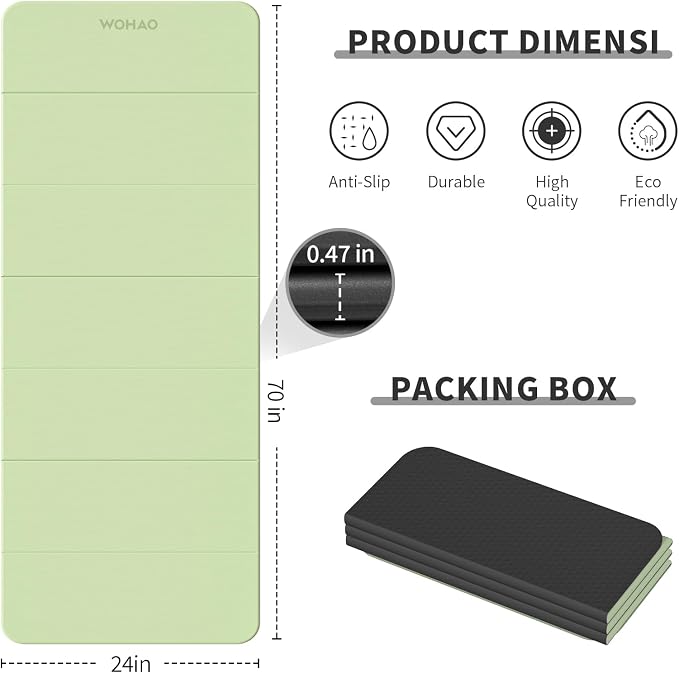 7-Fold Yoga Mat 70"x24" - 1/2 Inch Thick Folding Exercise Mat, Compact Non-Slip TPE Mat for Travel, Storage, Yoga & Home Gym, Lightweight & Portable