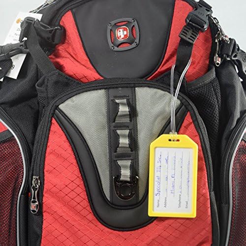 Bulk 50 Pack - Premium Rigid Airline Luggage Tag Holders with 6" Worm Loops - Heavy Duty Hard Plastic -Suitcase ID Tag Identifiers with Business Card Insert Window by Specialist ID (Yellow)
