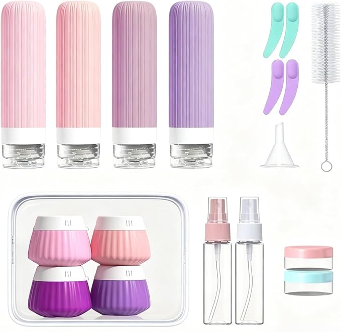 Travel Bottles Set 18 Pack, TSA Approved Leak Proof Silicone Travel Containers, Refillable Travel Size Containers for Toiletries, BPA Free, with Toiletry Bag for Shampoo Lotion Cream