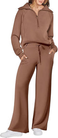 ANRABESS Women’s 2 Piece Outfits Half Zip Sweatshirt & Wide Leg Pants Airport Travel Lounge Matching Sets Sweatsuits Clothing