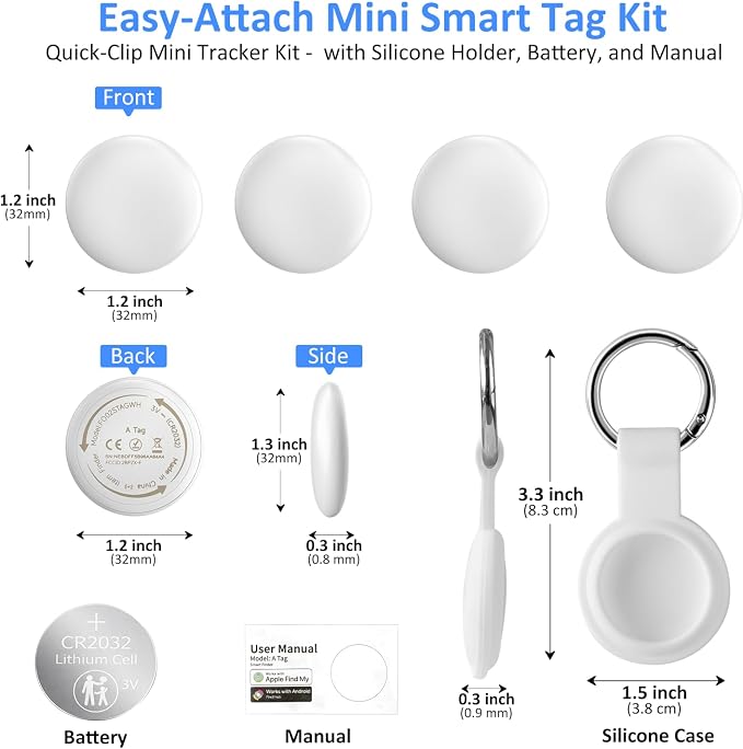 Smart Tracker Tags –Bluetooth Item Finder for iOS & Android | Works with Apple Find My & Android Find My Device, Luggage Tracker for Keys, Wallet, Backpack & Suitcase, Anti-Lost Tag (1, White)