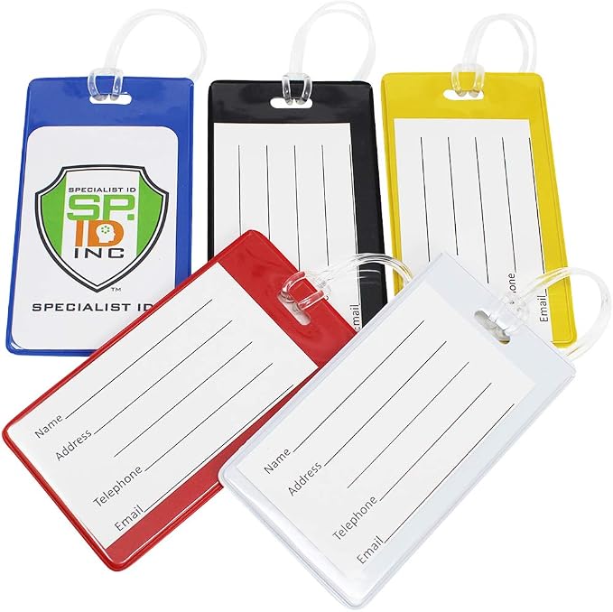 25 Pack - Bright Backpack ID Luggage Tags for Student Identification Cards - School Name Badge Holder for Backpacks - Business Card Size with Clear Insert Window by Specialist ID (Assorted Colors)