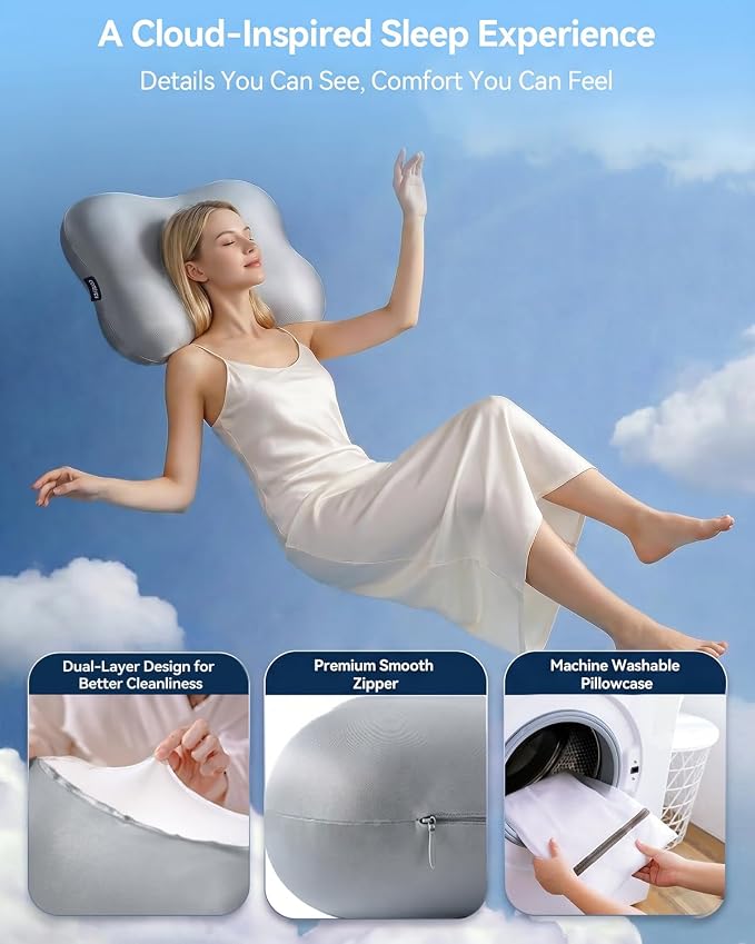 Cervical Pillow for Neck Pain Relief, Ergonomic Contour Memory Foam Pillow for Side Back Stomach Sleepers, Deep Sleep Pillow for Cloud-Soft Shoulder Support with Cooling Pillowcase,Space Grey