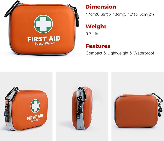 SuccorWare 150 Pieces Mini First Aid Kit - Small Medical Kit with Hard Shell - Emergency First Aid Kit for Car, Travel, Home, Outdoor, Office, Camping, Hiking (Orange)