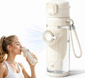 CRILEAL 2-in-1 Water Bottle with Foldable Fan, 690ml Portable Cooling Cup with Straw, 3-Speed USB-C Rechargeable Built-In Fan Bottle for Travel, Hiking, Beach and Summer Outdoor Use, White