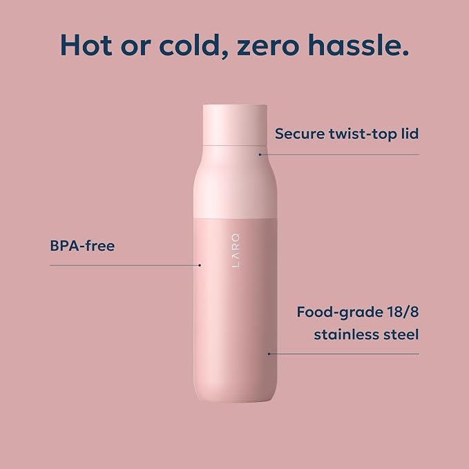 LARQ Twist Top — Reusable Insulated Stainless Steel Water Bottle, Metal Water Bottle for Men, Women, Kids, 100% Leakproof, BPA Free, No Straw — Travel, Gym, Office, School — 17 oz, Himalayan Pink