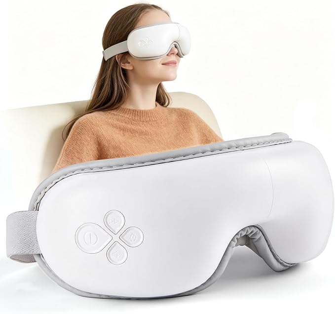 LAOBEN Eye Massager with Heat- Eye Mask for Migraines & Improve Sleep | Cordless, Stress Relief, Portable Folding & Light-Blocking Design, Reduce Strain for Plane, Travel, Gift for Women Men