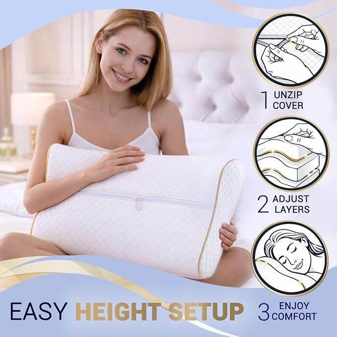 Royal Therapy 4-Layer King, Contour Pillow, Side Sleeper Pillow, Orthopedic, Neck Support, Neck Pain, Side Sleepers, CertiPUR-US