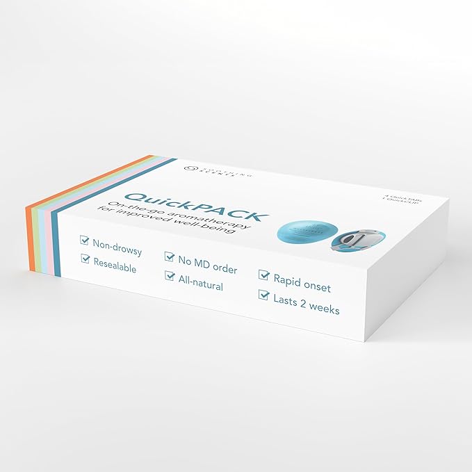 QueaseEASE QuickPACK Nausea Nasal Inhaler Kit, Travel Essentials for Motion Sickness, Pregnancy, Chemo, & Queasy Moments, 4 Portable Essential Oil Pods with Hands-Free Clip