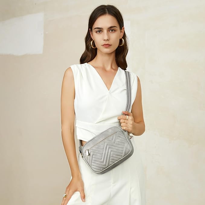 BOSTANTEN Quilted Crossbody Bags for Women Vegan Leather Purses Shoulder Handbags with Wide Strap