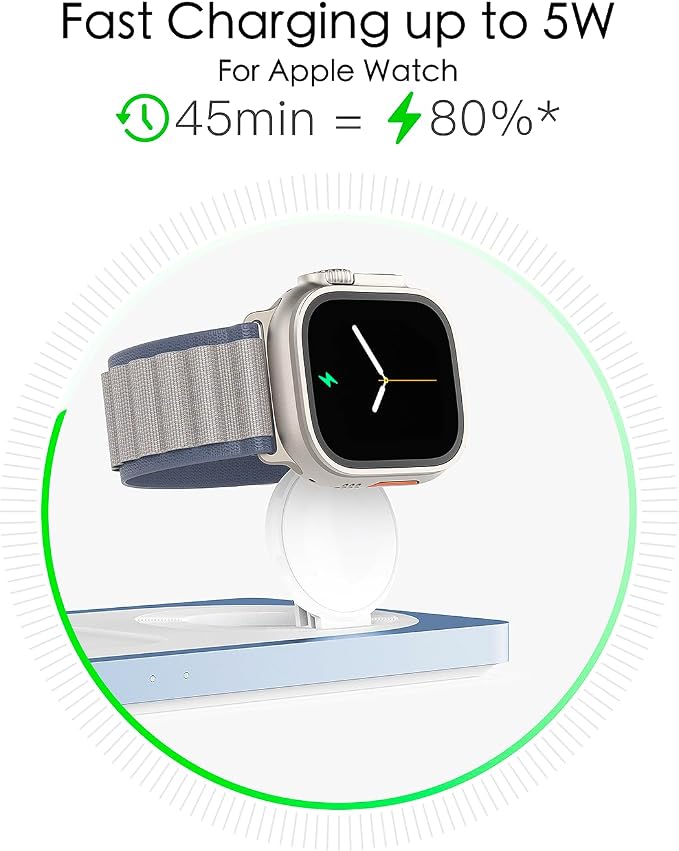PETINO 3 in 1 Wireless Charging Station for Apple Devices with MagSafe | For iPhone 17/Air/16/15/14/13/12, AirPods & Apple Watch, Foldable Portable Aluminum Charging Stand, Adapter Included