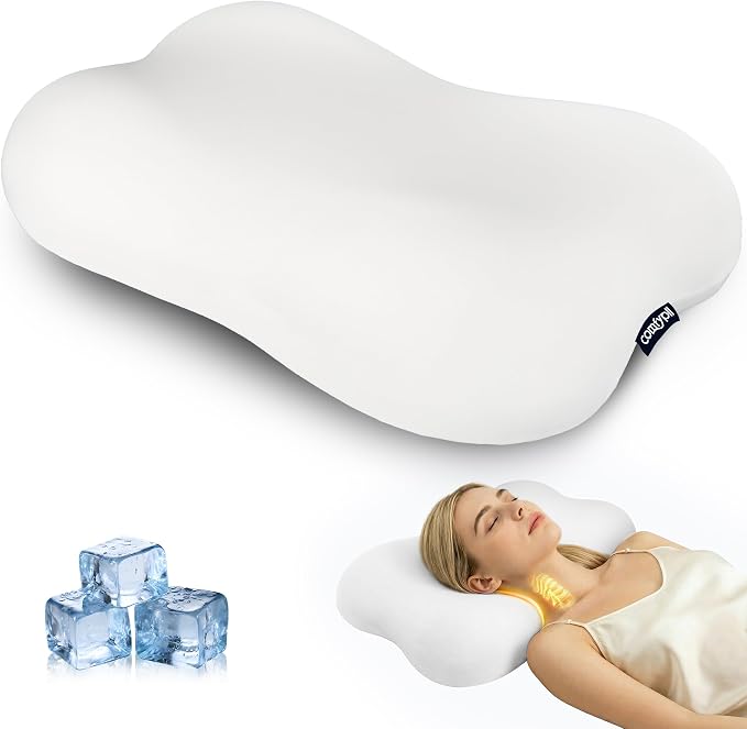 Cervical Neck Pillow for Sleeping, Memory Foam Pillows, Pure White | Ergonomic Contour Memory Foam, Neck Pain Relief, Side Back Stomach Sleepers, Cooling Pillowcase, Cloud-Soft Shoulder Support