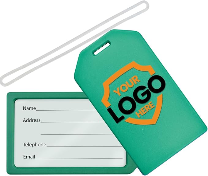 10 Pack - Bulk Custom Luggage Tags - Heavy Duty Personalized Bag Tag for Suitcases or Backpack - Hard Plastic - Add Company Logo, School I’D, Photo - Quality & Detail UV Print by Specialist ID (Green)