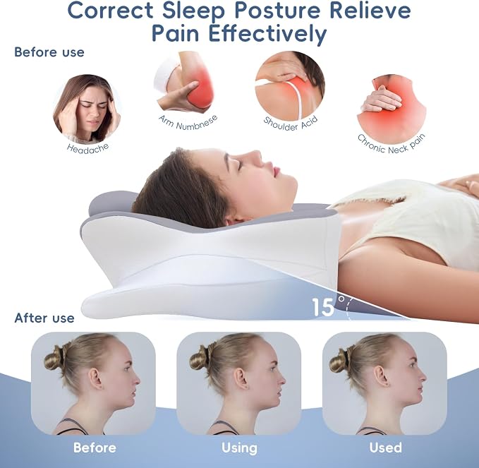Cervical Neck Pillow, Ergonomic Memory Foam Pillows for Neck Pain Relief with Breathable Pillowcase, Adjustable Contour Neck Support Pillow for All Sleepers,Grey