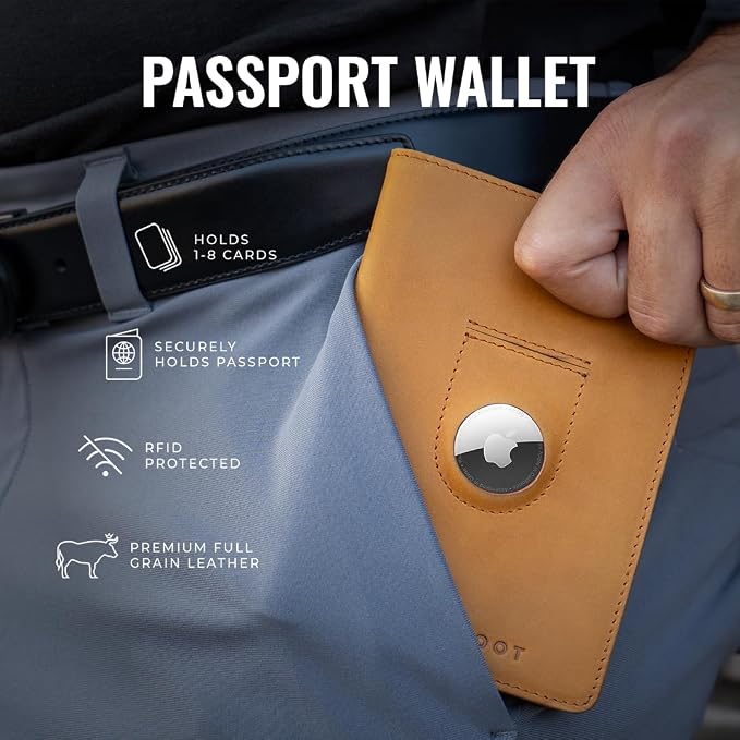 Kings Loot Passport Holder Wallet – RFID Blocking Leather Travel Wallet with Built-in Airtag Holder – Holds 1-6 Cards & Passport – Easy Pull Tab – Slim & Stylish Wallets (Midnight Black)