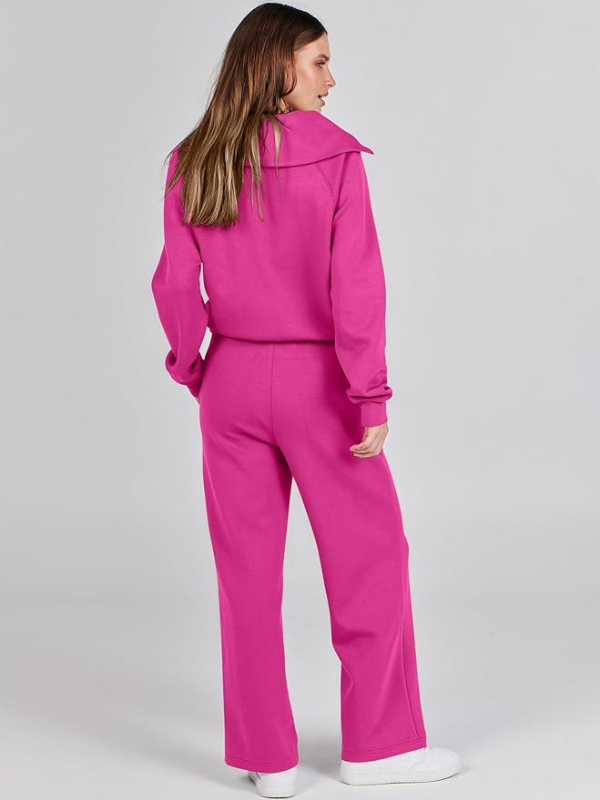 ANRABESS Women’s 2 Piece Outfits Half Zip Sweatshirt & Wide Leg Pants Airport Travel Lounge Matching Sets Sweatsuits Clothing