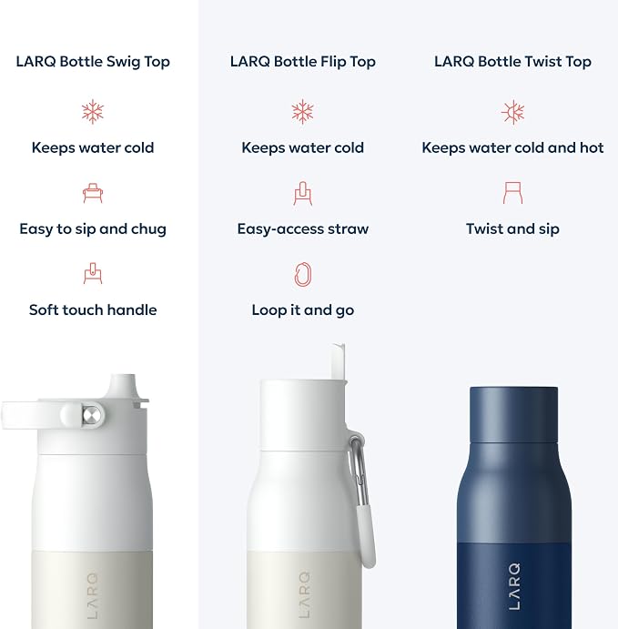 LARQ Swig Top — Insulated Stainless Steel Water Bottle with Straw, Detachable Silicone Handle, Vacuum 24h Cold, BPA-Free Metal Bottle for Gym, Travel, Office, Wide Mouth for Ice — 34 oz, Granite White