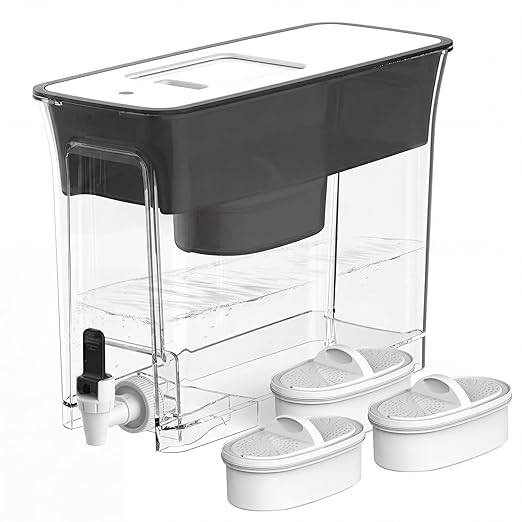 Waterdrop WFD-40L Water Filter Dispenser with 3 Filters, 35-Cup Slim Water Filter Pitcher, Large Capacity, 200-Gallon Long-Life, Reduces Chlorine, PFOA/PFOS and More, BPA Free, Black