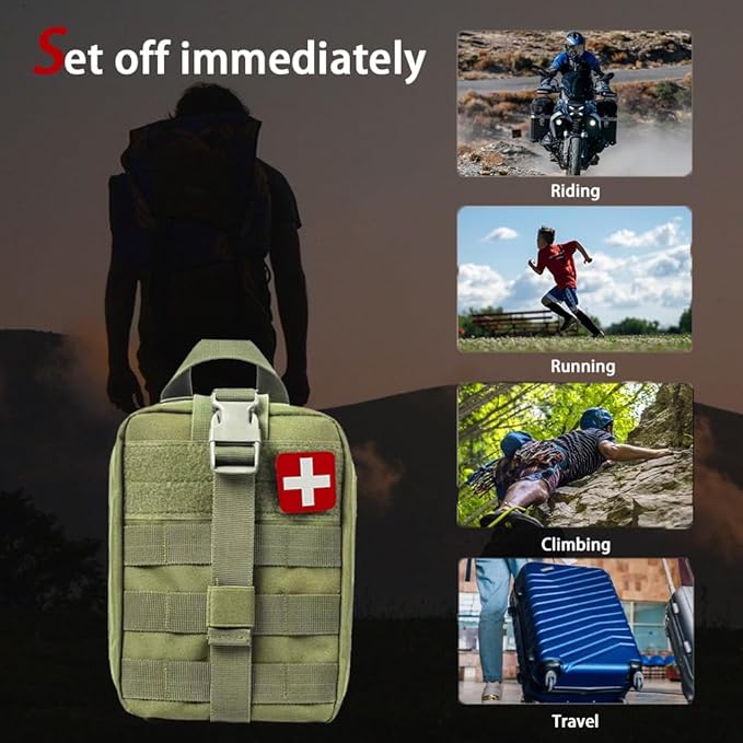 293Pcs/set - First Aid Kit Molle Pouches Emergency Survival Kit Suitable for Outdoor Activities, Home, School, Hiking, Car Travel and Camping - Quick Response First Aid Essentials (Olive Green)
