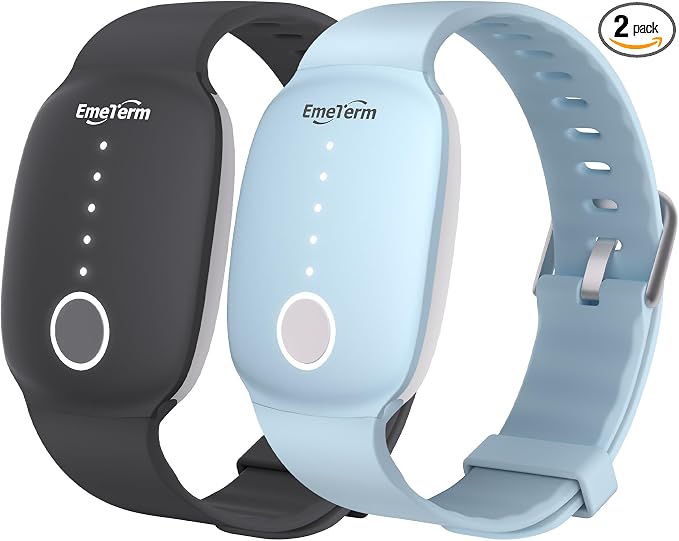 EmeTerm Fashion FDA-Cleared Relieve Nausea Electrode Stimulator Morning Sickness Motion Travel Sickness Vomit Relief Rechargeable No Gel Drug Free Wristbands Without Side Effects (2 Pack)