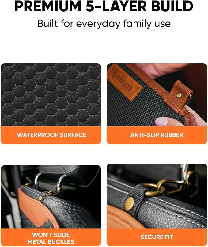 Owleys Kick Mat Back Seat Protector - Car Back Seat Cover for Kids Feet - Waterproof & Sturdy Protector for Upholstery from Dirt, Mud, Scratches and Stain (Hexy)