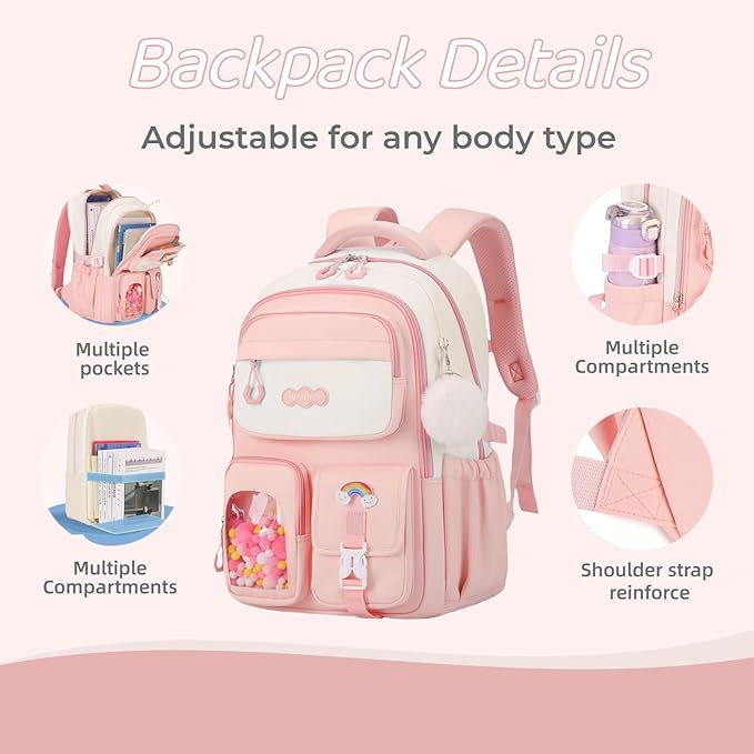 VIDOSCLA Vivid Girls' School Backpack Kids Elementary Schoolbag Primary Backpack with Multi-Pocket Design