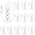 Copkim 20 Pack 3 Outlet Power Strip Extension Cord with Flat Plug Mini Cord 3 Ground Heavy Duty Mountable Outlets Strip for Computer Phone Home Office (1 ft,White)