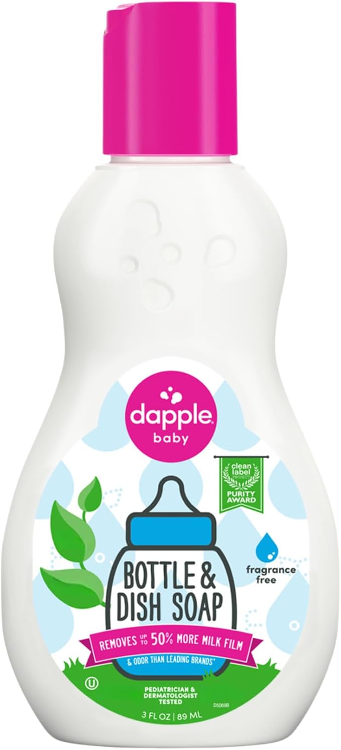 Dapple Baby Fragrance-Free Bottle & Dish Soap - 3 fl oz - Plant-Powered Cleaner for Baby Bottles, Pump Parts, and Sippy Cups - Travel Size