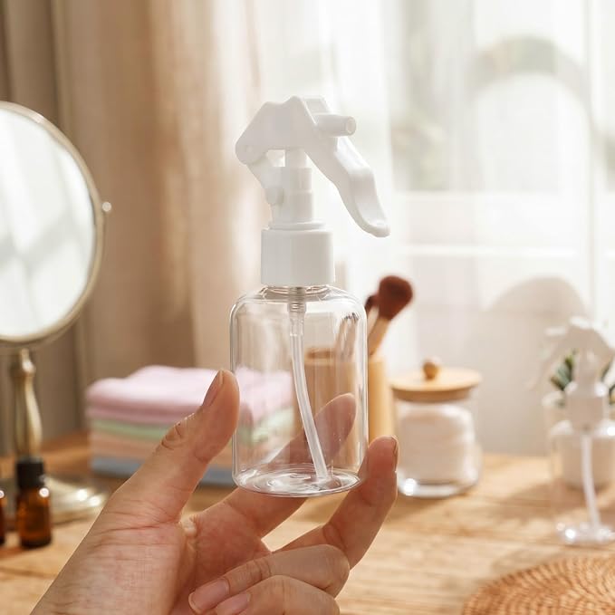 Domensi 30 Pcs 4 oz Empty Plastic Spray Bottle with White Trigger Sprayers Clear Small Sprays Bottles Adjustable Head Refillable Liquid Containers for Hair Plant Water Home Cleaning Essential Oil