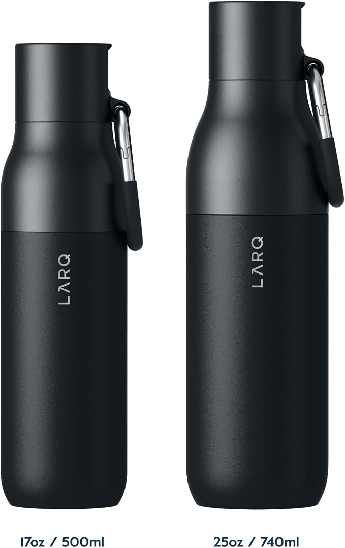 LARQ Bottle Filtered – Insulated Stainless Steel Water Bottle with Filter Straw, Removes Chlorine, PFAS Lead, BPA-Free Leak Proof Flip Top, 24h Cold for Travel Gym Office, 17 oz, Obsidian Black
