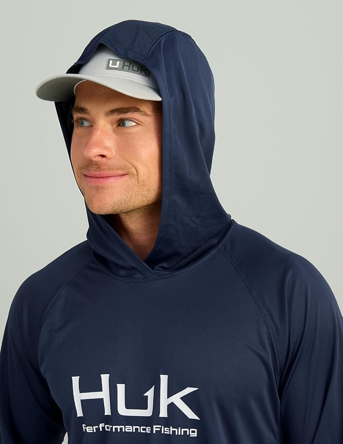 HUK Mens Pursuit Vented Long Sleeve Hoodie, Fishing Shirt with Hood