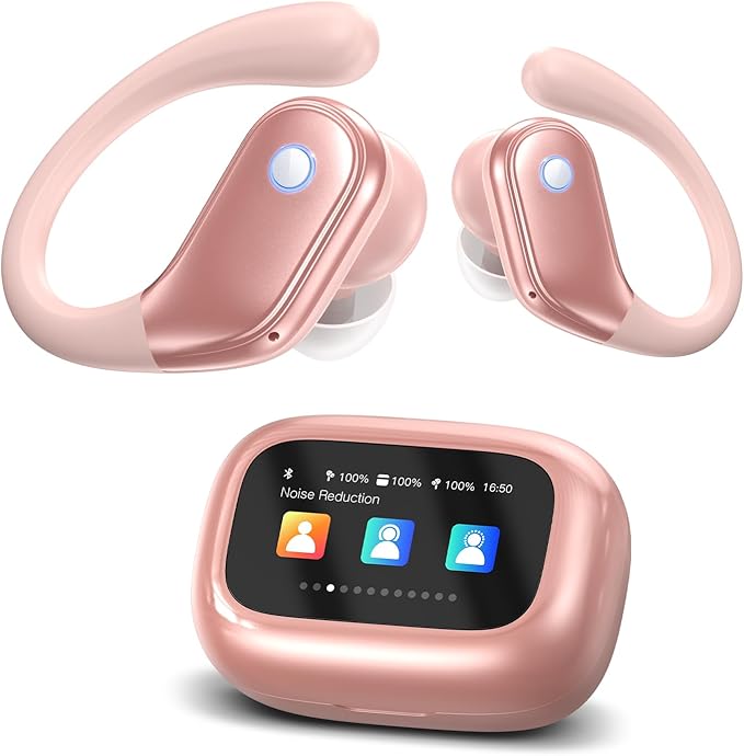 jaddsa Bluetooth 5.4 Wireless Earphones with Touchscreen Control, ENC Call Noise Cancellation, Rich Bass Audio, 5 Sound Modes for Gym, Running & Travel – Pastel Pink