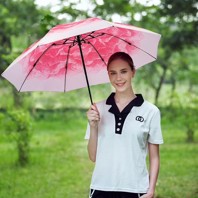 LANBRELLA Compact Reverse Folding Umbrella Auto Windproof Travel Umbrella