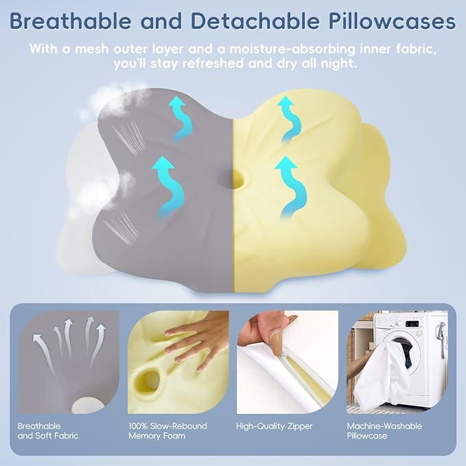 Cervical Neck Pillow, Ergonomic Memory Foam Pillows for Neck Pain Relief with Breathable Pillowcase, Adjustable Contour Neck Support Pillow for All Sleepers,Grey