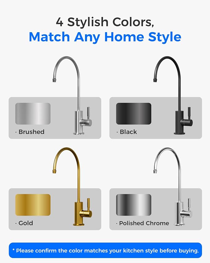 Waterdrop G2FCT-Gold Drinking Water Faucet, Reverse Osmosis Faucet, Water Filter Faucet for Kitchen Bar Sink, Single Handle, Easy to Install, Lead-Free, Stainless Steel, Brushed Gold