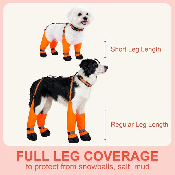 L Orange Stay-On Suspender Dog Boots | Anti-Slip Waterproof | Adjustable Dog Shoes Paw Protector for Large Dogs Outdoor Walking Hiking Hot Pavement Winter Snow