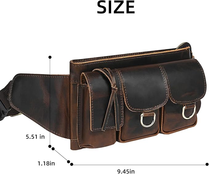 Water Resistant Canvas + Leather Hiking Riding Travel Fanny Waist Pack Small Phone Pouch For Men Women FB811-29 (100% Leather-The 341 Coffee)