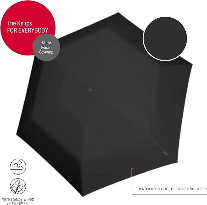 Knirps AS.050 Slim Manual Folding Rain Umbrella – 38" Canopy for Rain, Travel Case Included