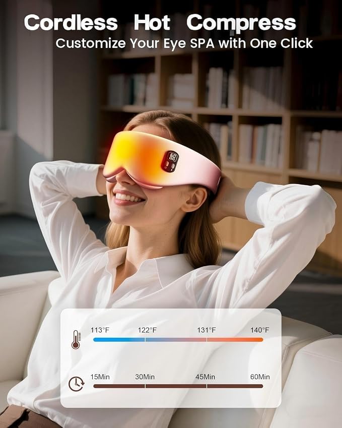 Heated Eye Mask - Cordless Eye Mask for Dry Eyes, Eye Relief, Improved Sleep, Timed Shutdown, 4 Temperature, Washable Eye Heating Pad for Travel, Removable for Cleaning - Pink