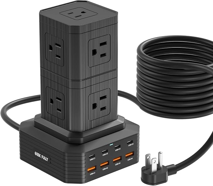 Charging Station (100W), 17-in-1 USB C Power Strip with Surge Protection, 6.6Ft Extension Cord, 4 USB C and 4 USB A Ports, 9 AC Outlets for Home Office Dorm Room