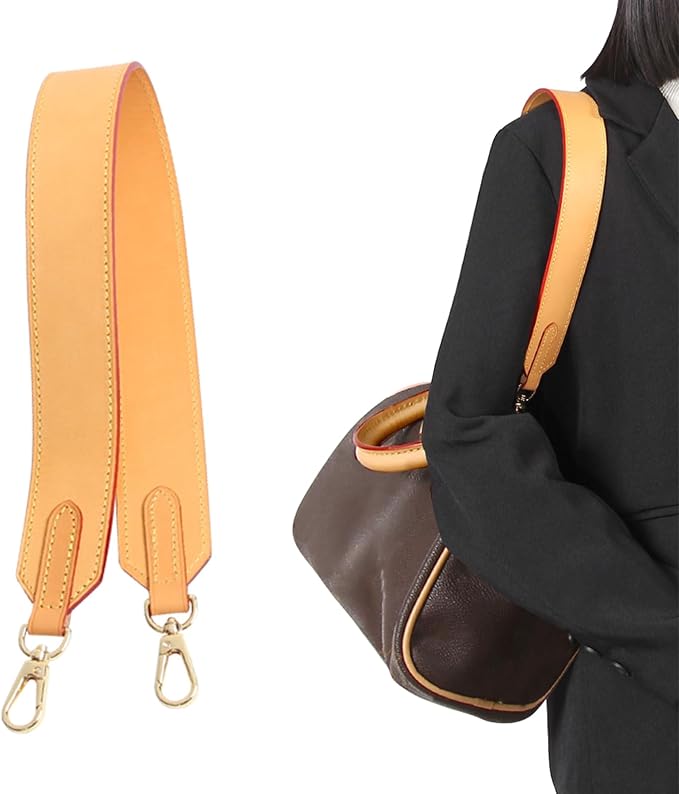 jiesinlov Vachetta Leather Straps Replacement Bag Shoulder Strap for Neverful Tote Handbag(W1.5in,L25.6in-Beeswax)
