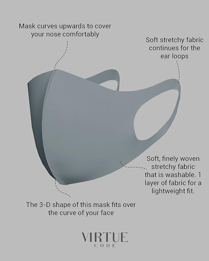 Virtue Code Second Skin Cloth Face Mask Pack. 4 Buttery Soft Masks Washable Fabric