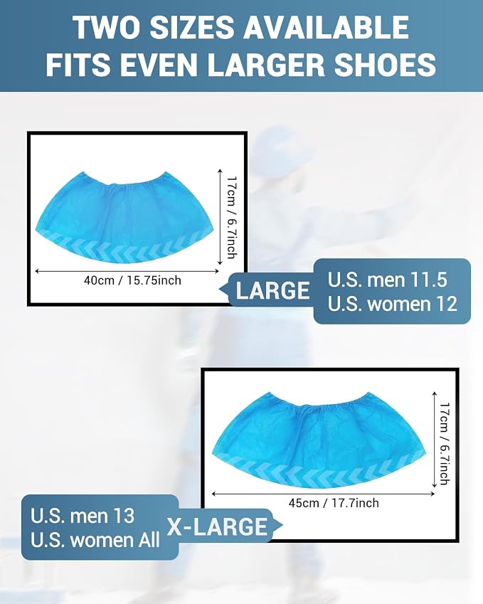 Buself X-Large 200 Count Shoe Covers Disposable Non-Slip, Premium Cloth Boot Covers, Slip-resistant, Durable, Breathable, Non-toxic, Recyclable, Stretchable Fits Up to Size 13 US Men - Blue