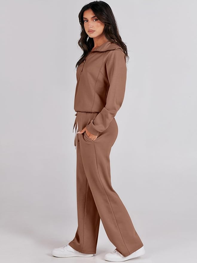 ANRABESS Women’s 2 Piece Outfits Half Zip Sweatshirt & Wide Leg Pants Airport Travel Lounge Matching Sets Sweatsuits Clothing