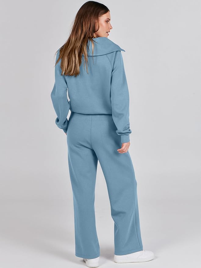 ANRABESS Women’s 2 Piece Outfits Half Zip Sweatshirt & Wide Leg Pants Airport Travel Lounge Matching Sets Sweatsuits Clothing